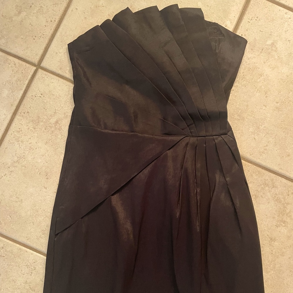 Black strapless accordion top mini dress